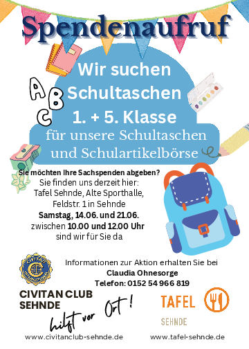 Tafel Sehnde Schulranzenaktion